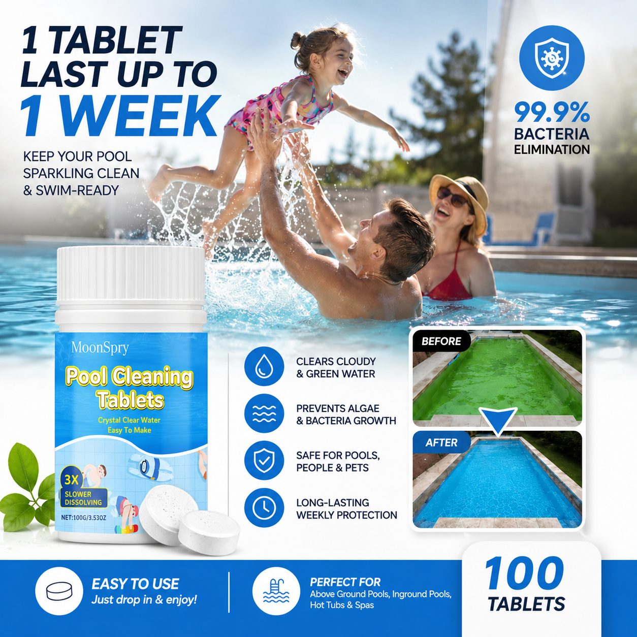The Next-Gen Pool Purifier is here ✨ 2X Stronger Algae Control, Gentle & Safe for Kids! 👨‍👩‍👧‍👦