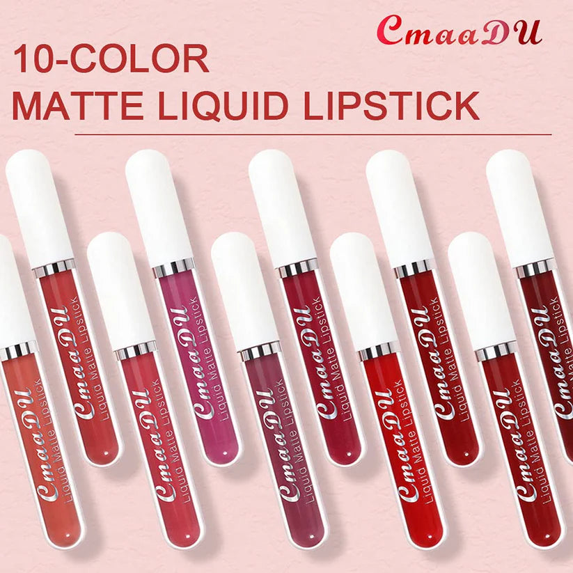 💄 10-Piece Matte Waterproof Lip Gloss Set – Bold Color, All-Day Stay Big Sale
